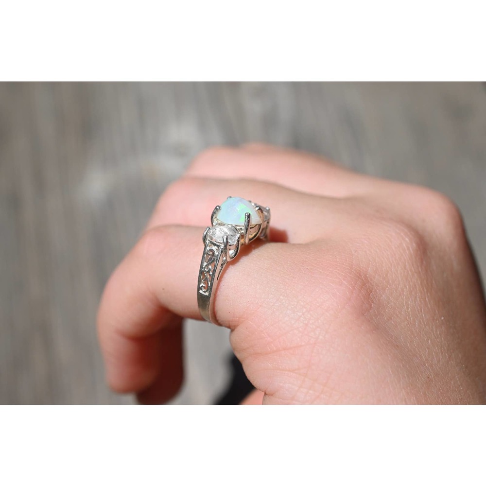 Opal engagement ring, Raw Diamond Ring, Rough Gemstone Jewelry, Sterling… - Picture 4 of 6